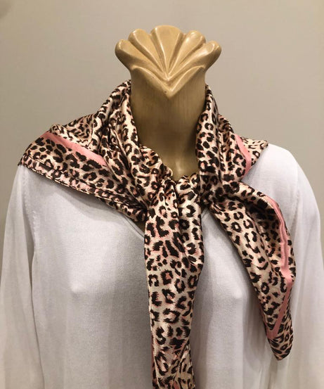 EOEO Pink Animal Print Silk Scarf