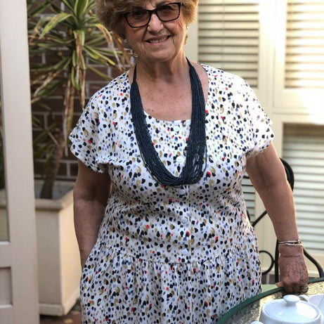 Multi Dot Drop Waist Dress With Short Sleeves & Pockets
