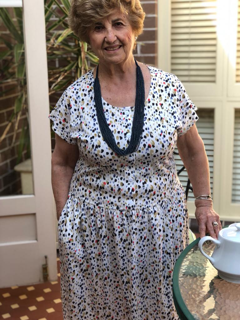 Multi Dot Drop Waist Dress With Short Sleeves & Pockets